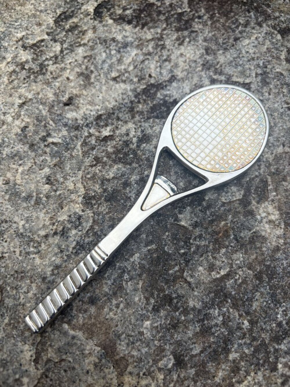 80s Perrier Silver Plated Tennis Racket Bottle Opener Barware Beer Retro VTG